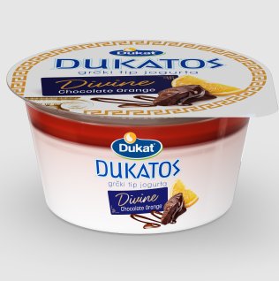 Dukatos Divine grčki tip jogurta, okus čokolada naranča, 150 g